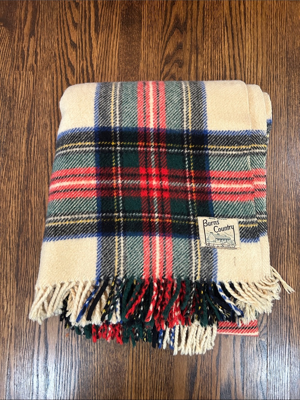 Vintage Burns County Plaid Tartan Wool Blanket Made in Scotland